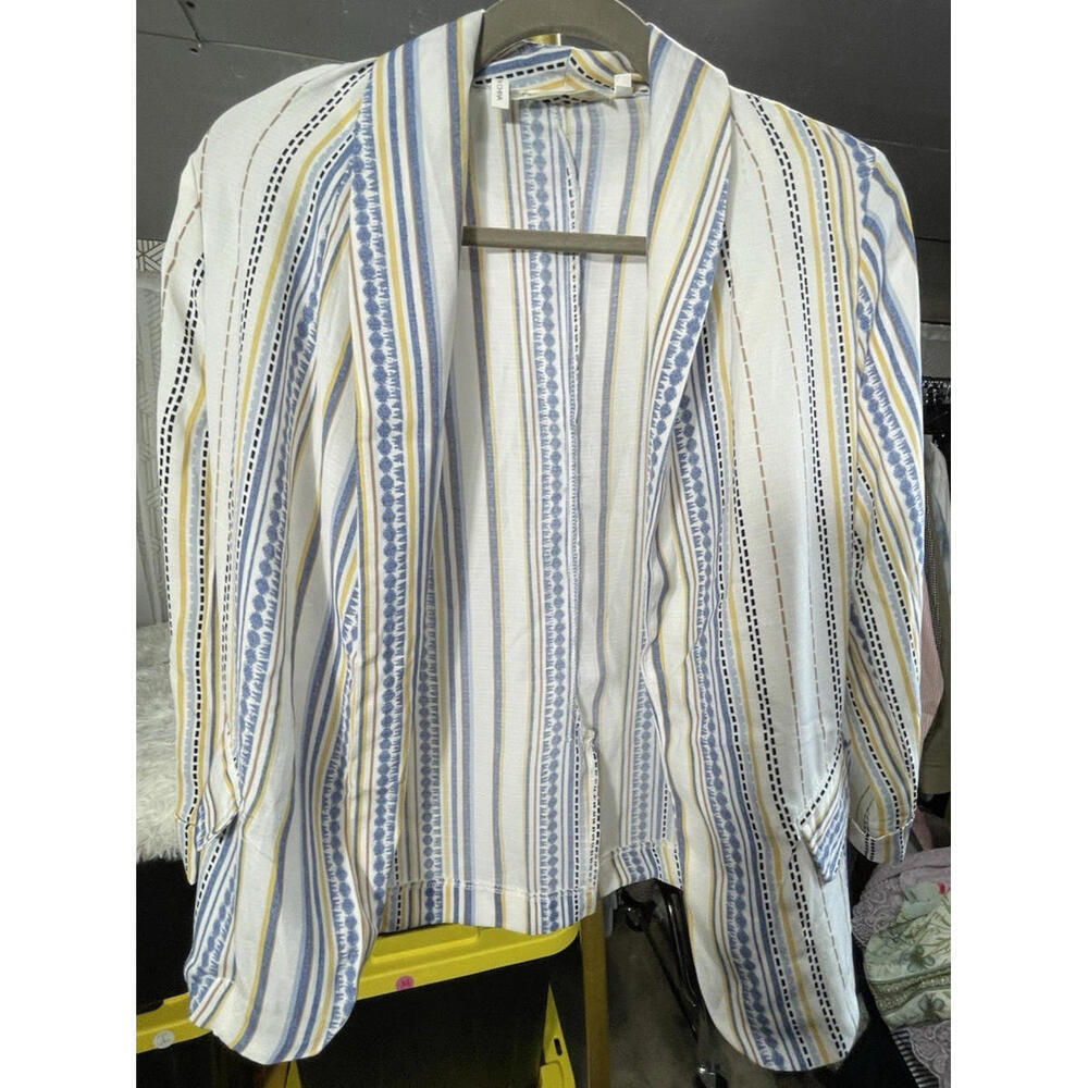Available by Angela Fashion Women's Open Front Striped Long Sleeve Top Sz Medium